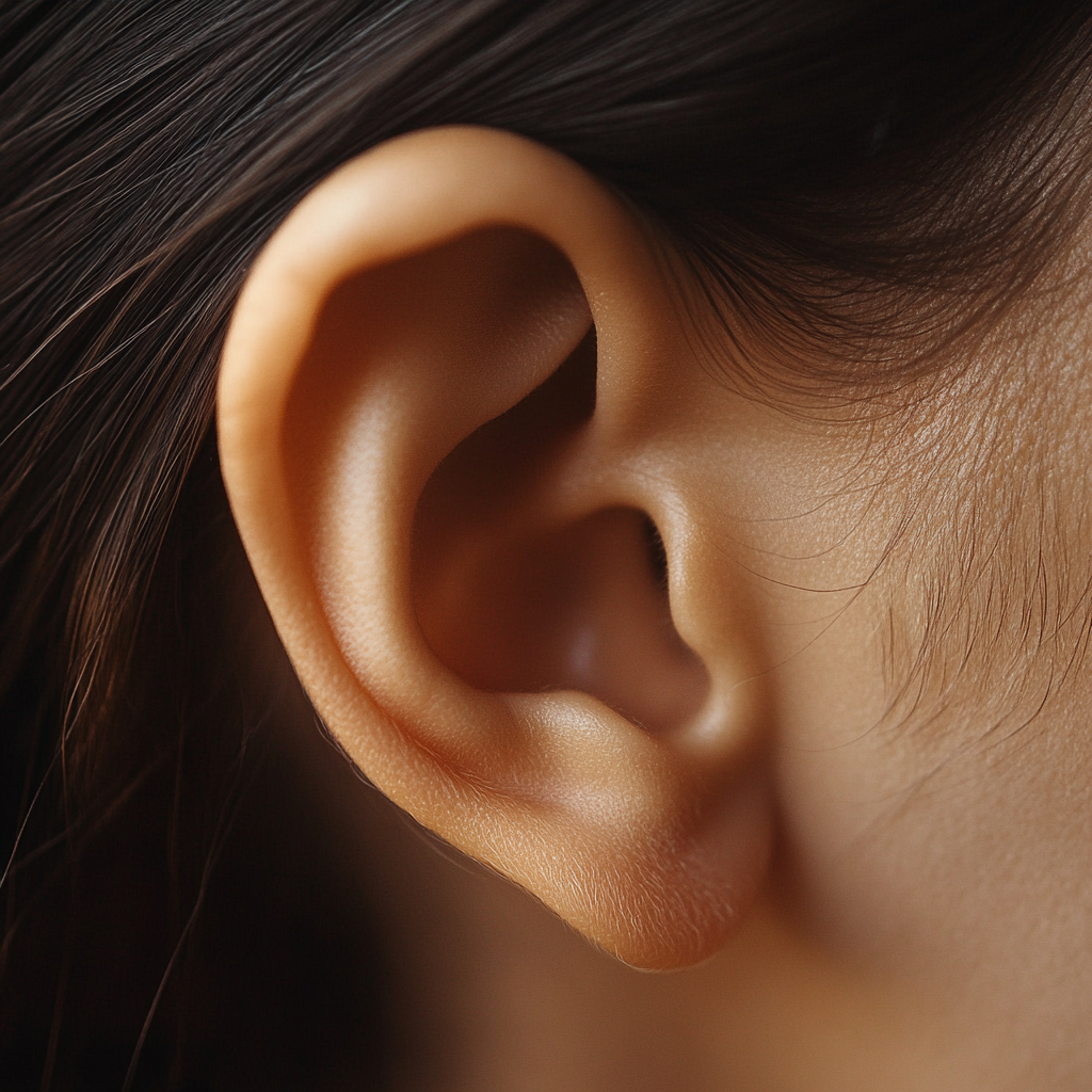 a closeup of a person's ear